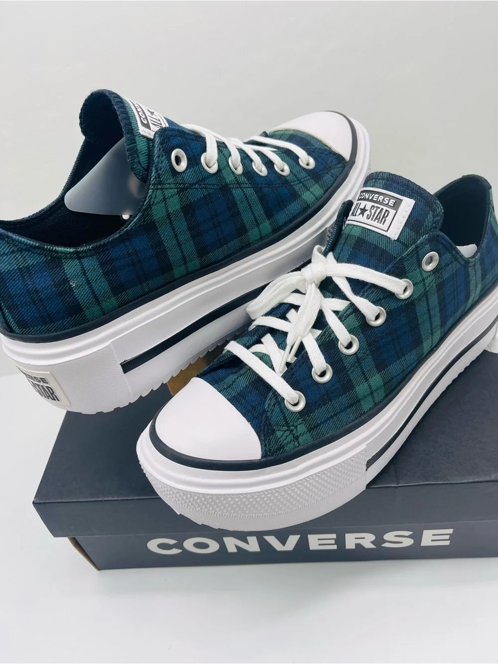 Converse WMNS CTAS Lift Double Stack Ox Navy Black Branch Out Platform Sneakers